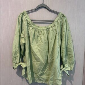 LOFT Light Green Blouse with Bow Sleeves